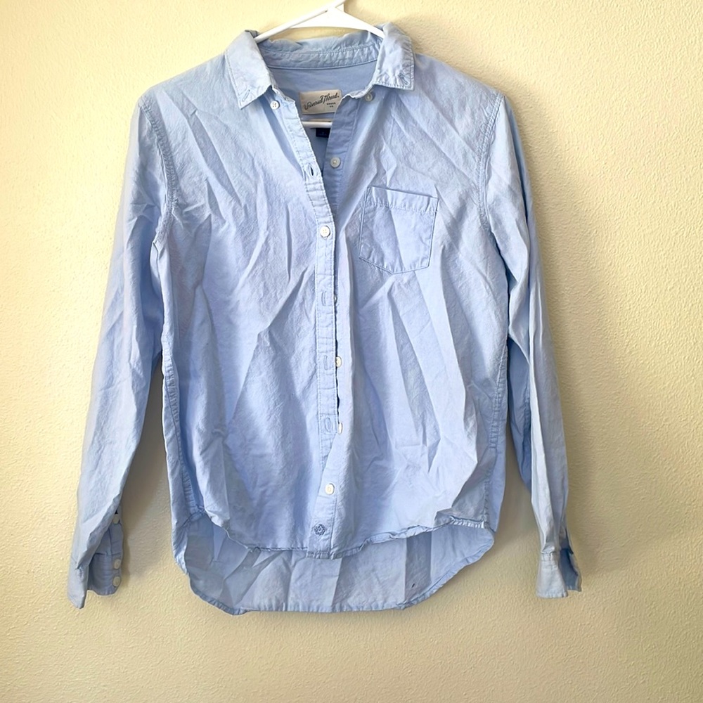 Sky blue button up top.